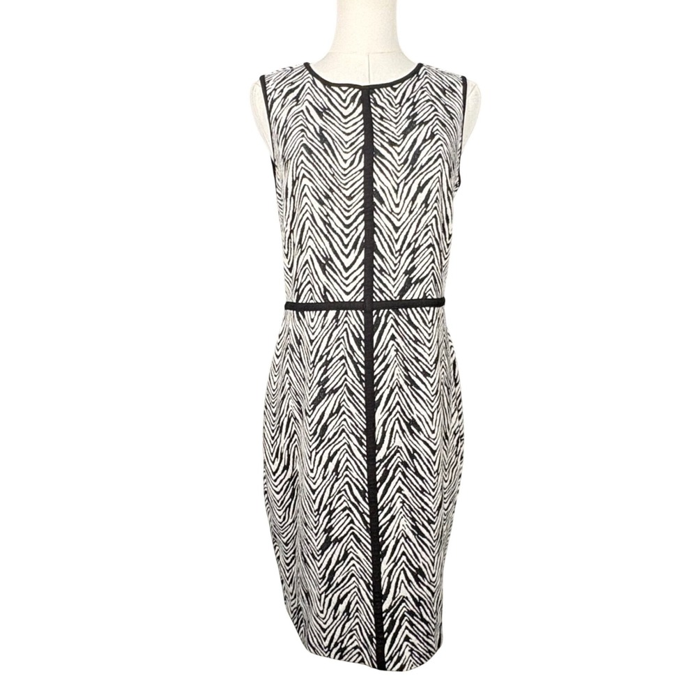 Ann Taylor Chevron Zebra Sleeveless Sheath Womens Black White Dress Size 6